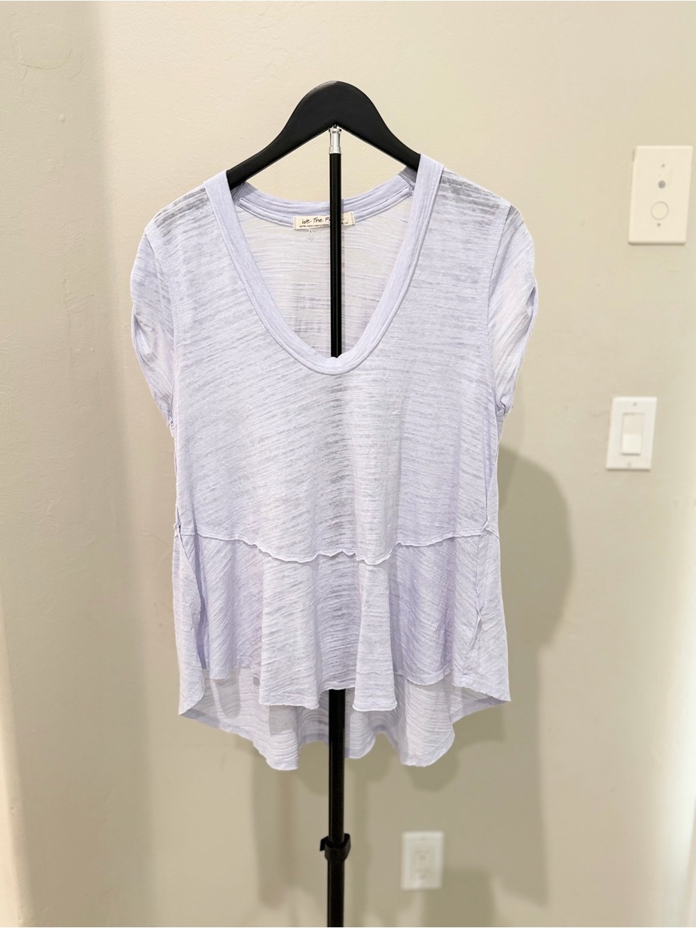 We The Free Lavender V-Neck Tiered Short Sleeve Tunic Boho Indie Lagenlook